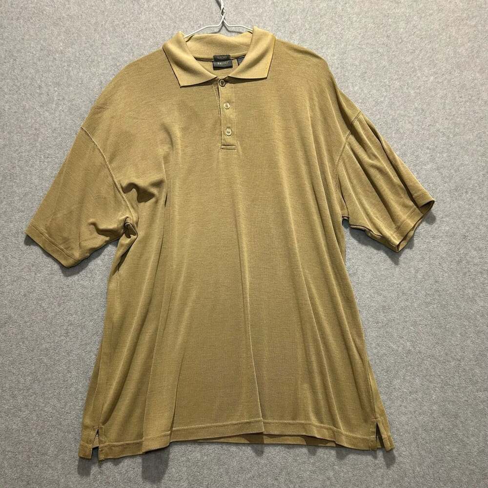 Bruno Men’s Tan Sueded Rayon Blend Short Sleeve Textured Polo Size L